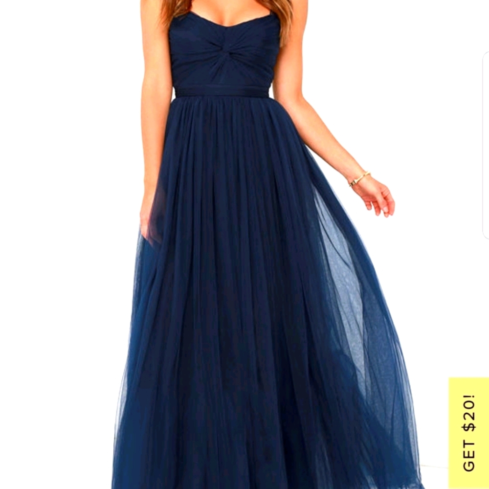 NWT LULUS Navy Blue Tulle Formal Gown - Picture 1 of 4